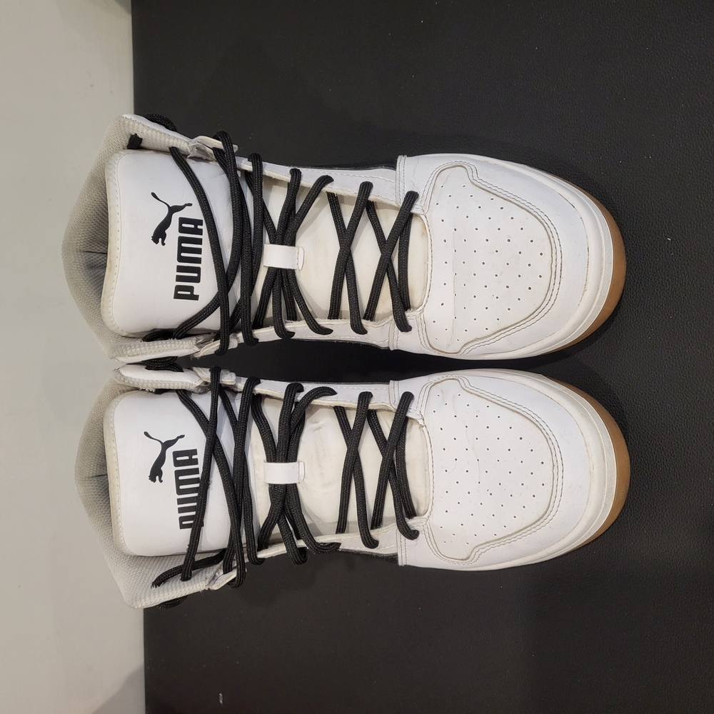 Puma White and Black Sneakers with Leather Upper and Rubber Sole